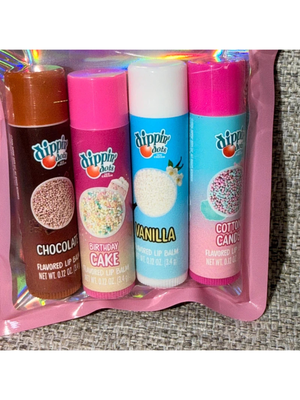 Dippin’ Dots Ice Cream Flavored Lip Balm 4 Piece Set Chocolate Candy New